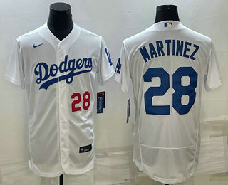 Men%27s Los Angeles Dodgers #28 JD Martinez Number White Flex Base Stitched Baseball Jersey